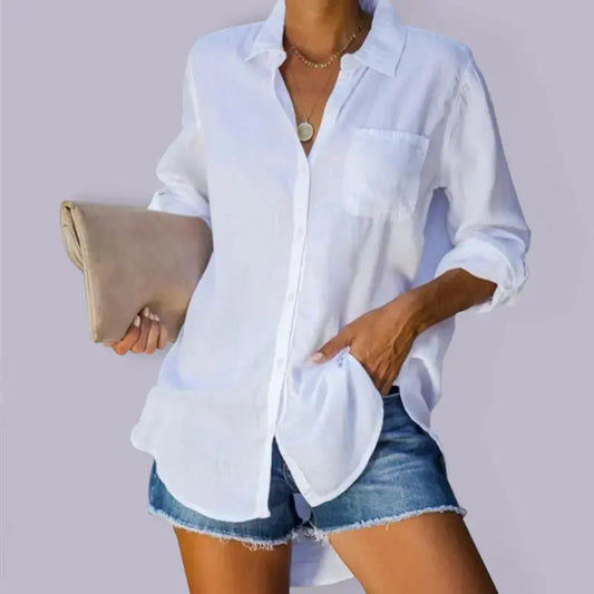 Women’s Lightweight Collared Button Down Blouse With Long Sleeves kakaclo