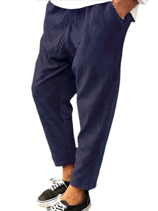 Men's Solid Color Crop Straight Leg Corduroy Pants kakaclo