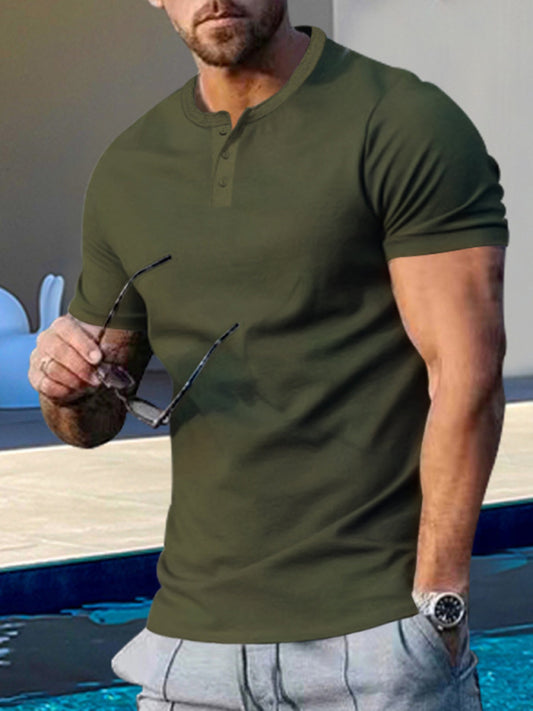Men's Solid Color Regular Fit Henley T-Shirt kakaclo