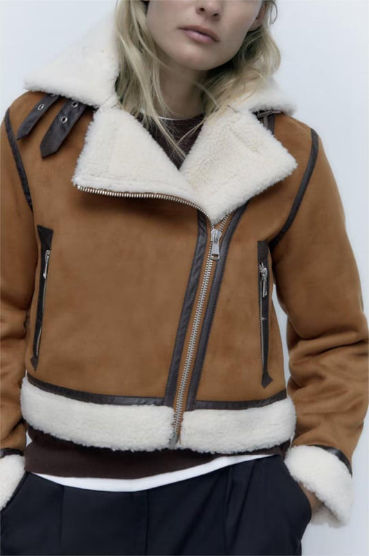 Autumn Winter High Street Small Thickened Faux Shearling Jacket Suede Fabric Jacket Coat Buyei