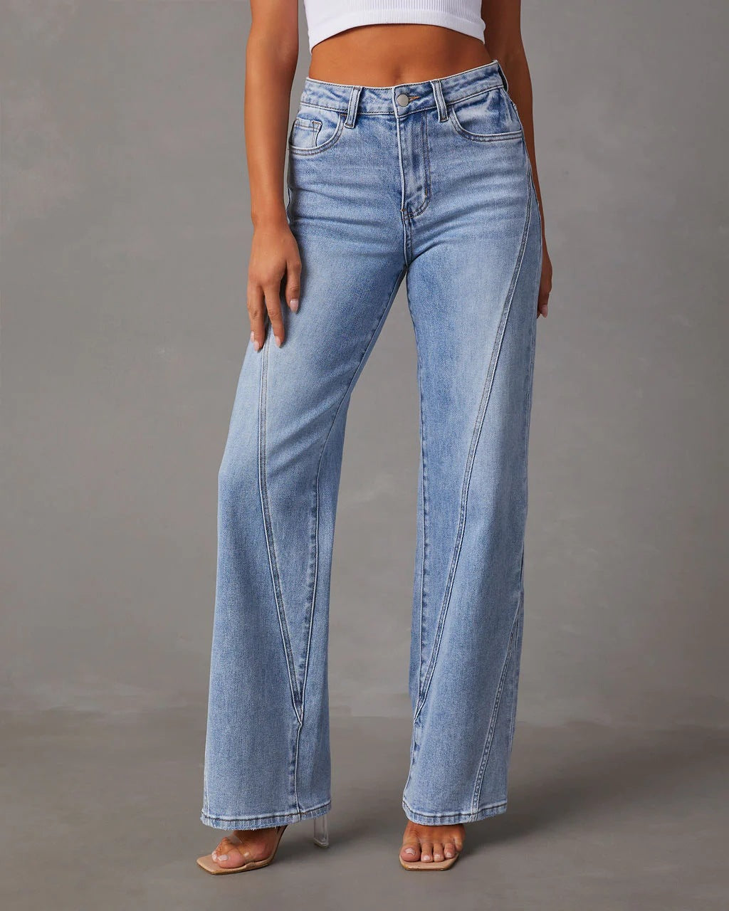 Loose Stitching Wide Leg Women Jeans Women YooYoung