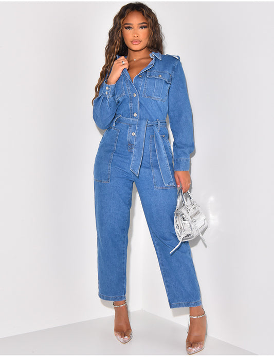 Pocket Denim One-Piece Belt Joliss