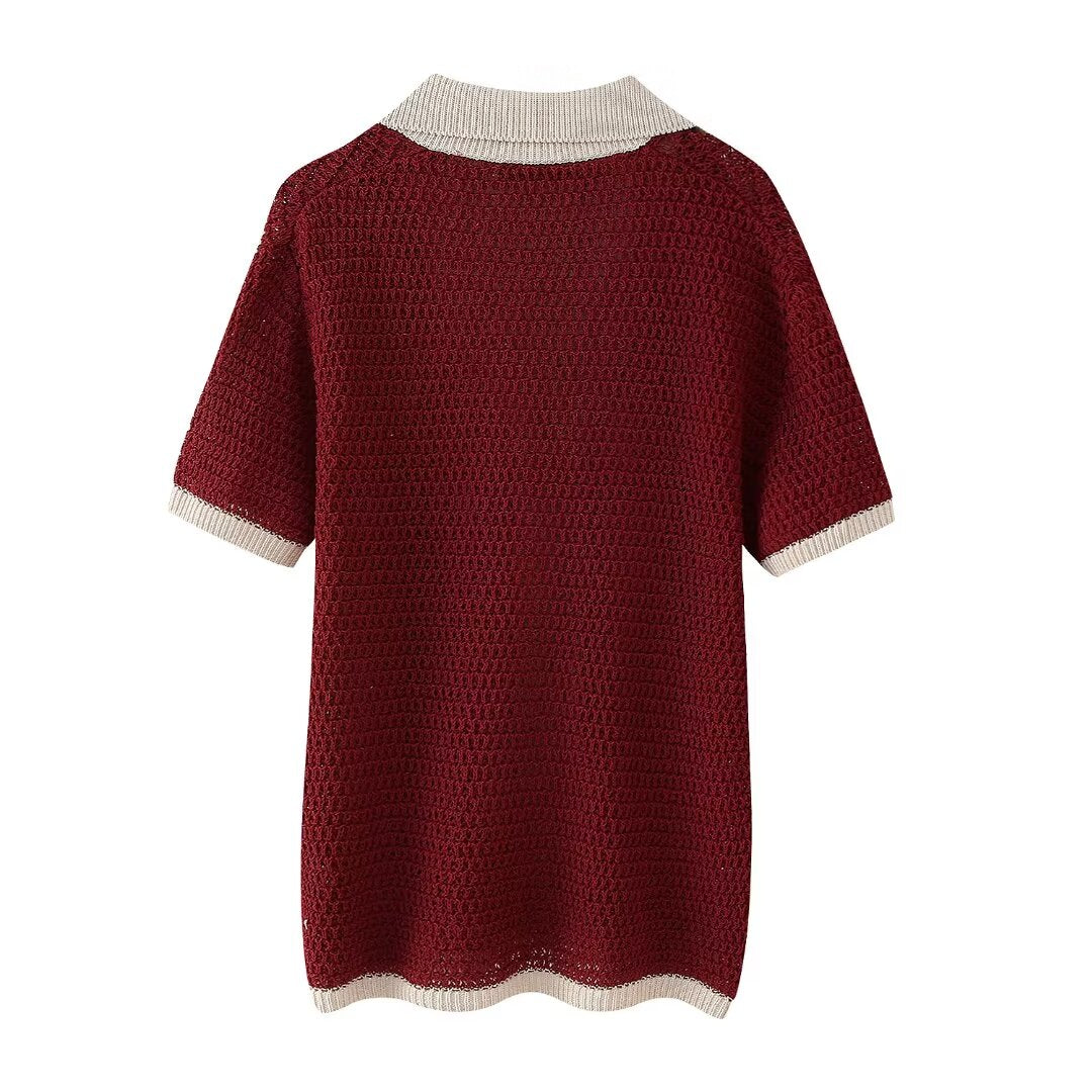 Contrast Color Collared Knitted Polo Shirt Shell