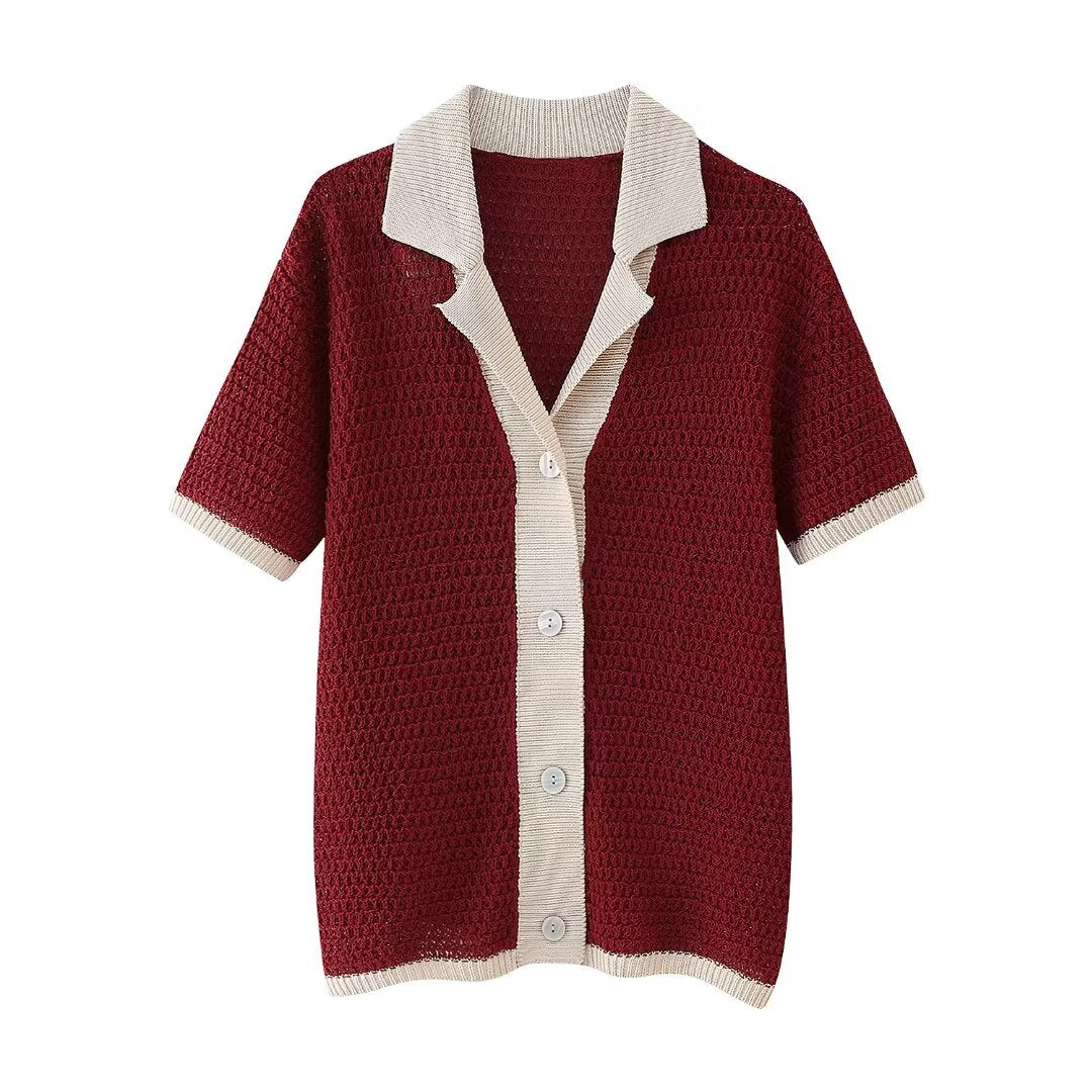 Contrast Color Collared Knitted Polo Shirt Shell