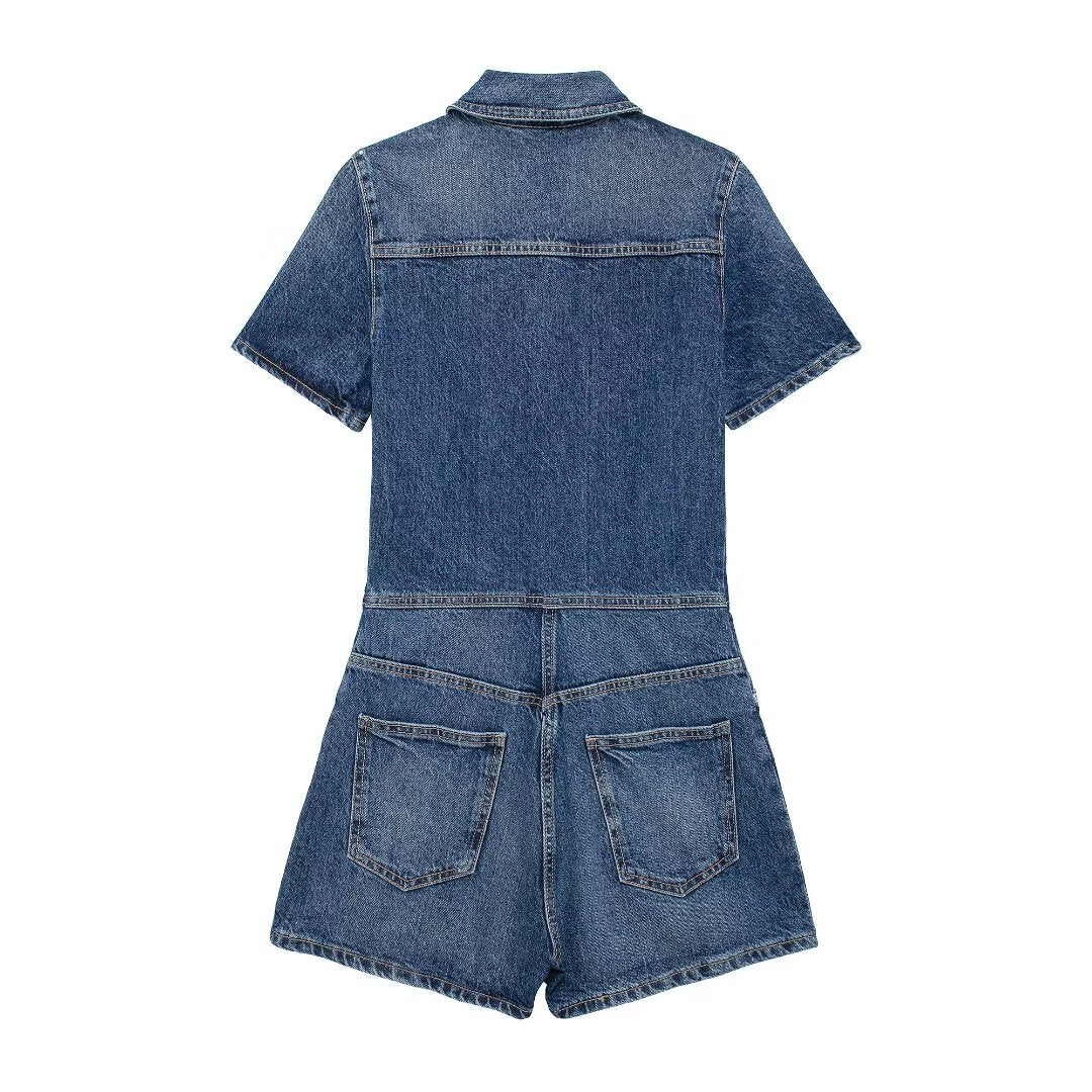 Women Denim Shorts Jumpsuit flightCourse