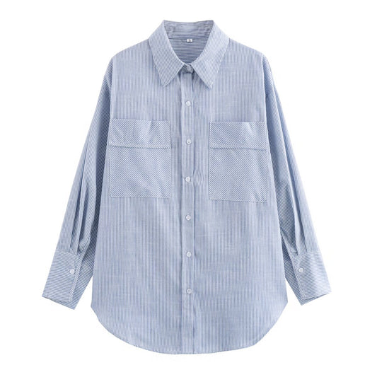 Summer Women Pocket Striped Shirt SenDa