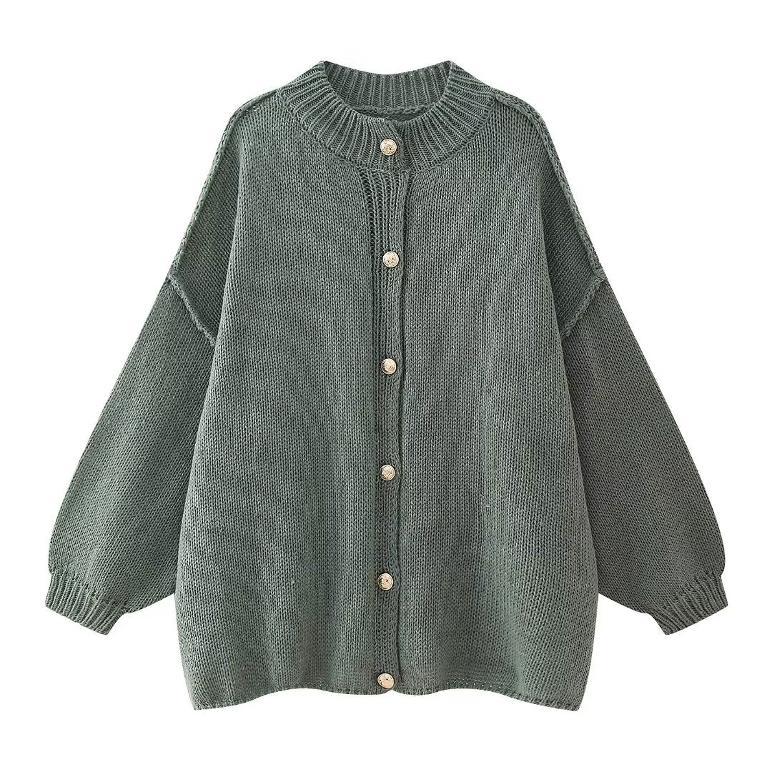 Maglione cardigan con bottoni in metallo con top casual urbano da donna autunnale Shell