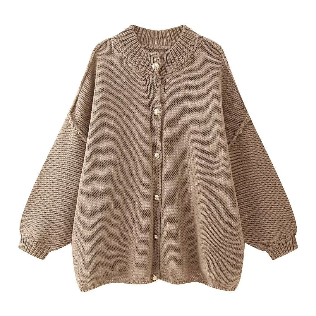 Maglione cardigan con bottoni in metallo con top casual urbano da donna autunnale Shell