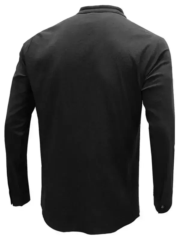 Men's woven solid color long-sleeved cotton and linen shirt kakaclo