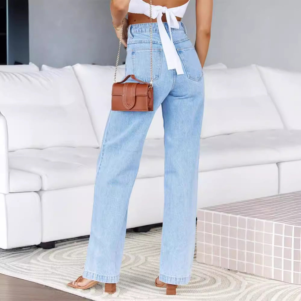 Pantaloni in Denim a Gamba Larga Jeans Lavati CallMe