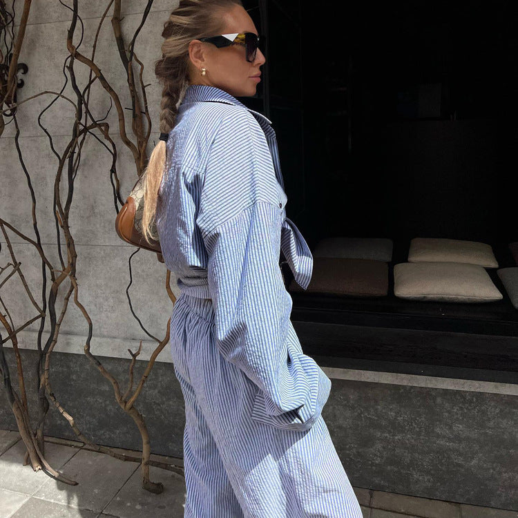 Shirt Long Sleeve Wide Leg Pants Suit Loose Women Clothing Kigali