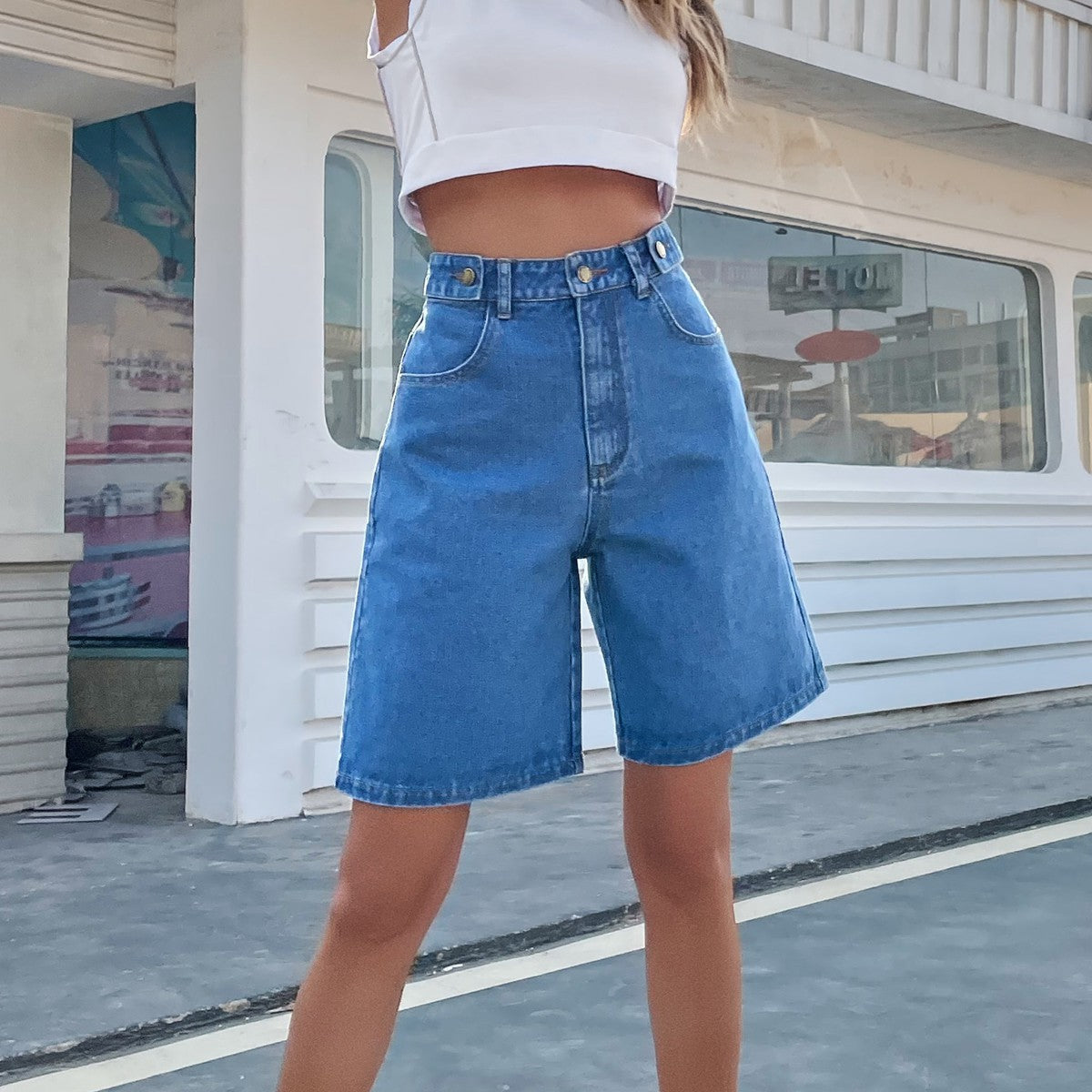 High Mid Waist Straight Five Point A line Pants Jeans FentyWild