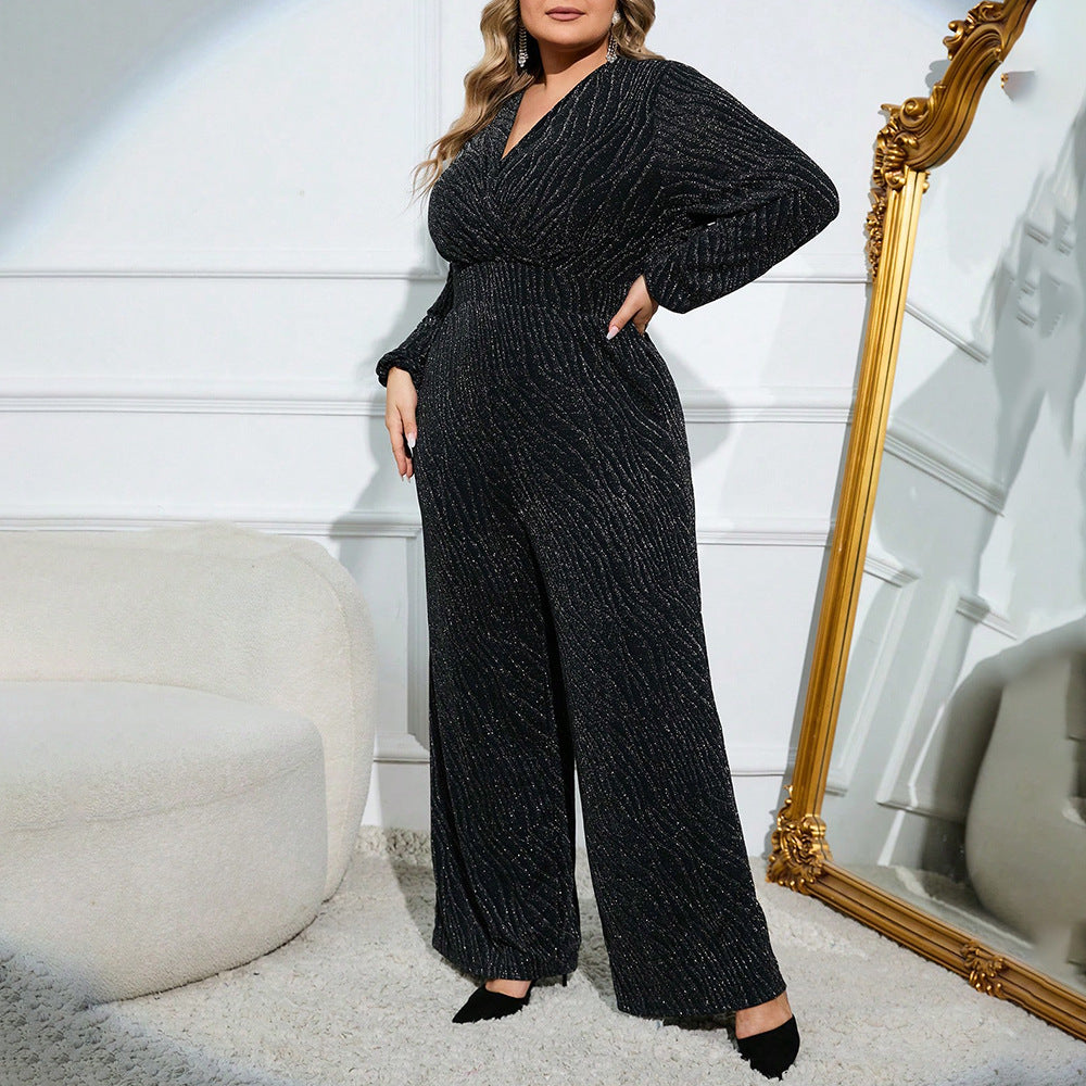 Plus Size   Sleeve Velvet Jumpsuit TAJA