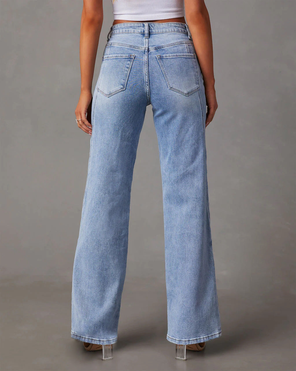 Loose Stitching Wide Leg Women Jeans Women YooYoung