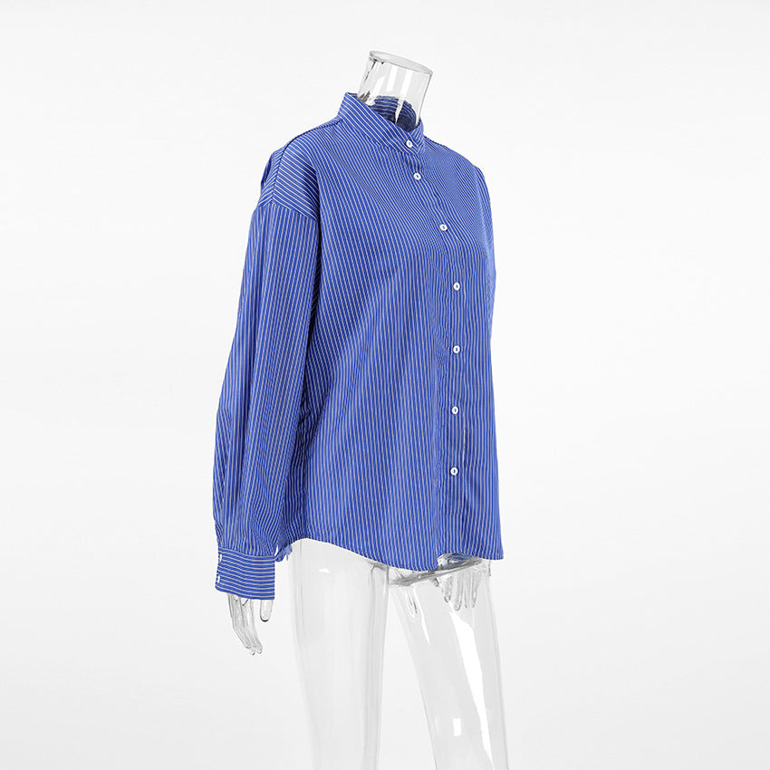 Cardigan largo a righe blu bianco casual autunnale FOREVEREIGHTEEN