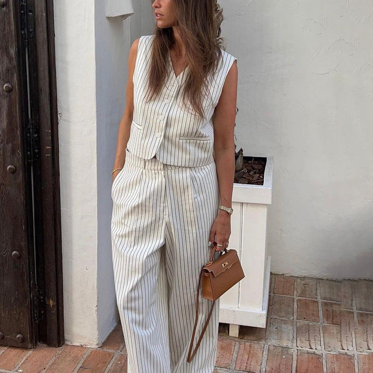 Striped Vest Trousers Summer Women Casual Wear Office Two Piece Set Kigali