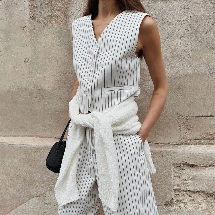 Striped Vest Trousers Summer Women Casual Wear Office Two Piece Set Kigali