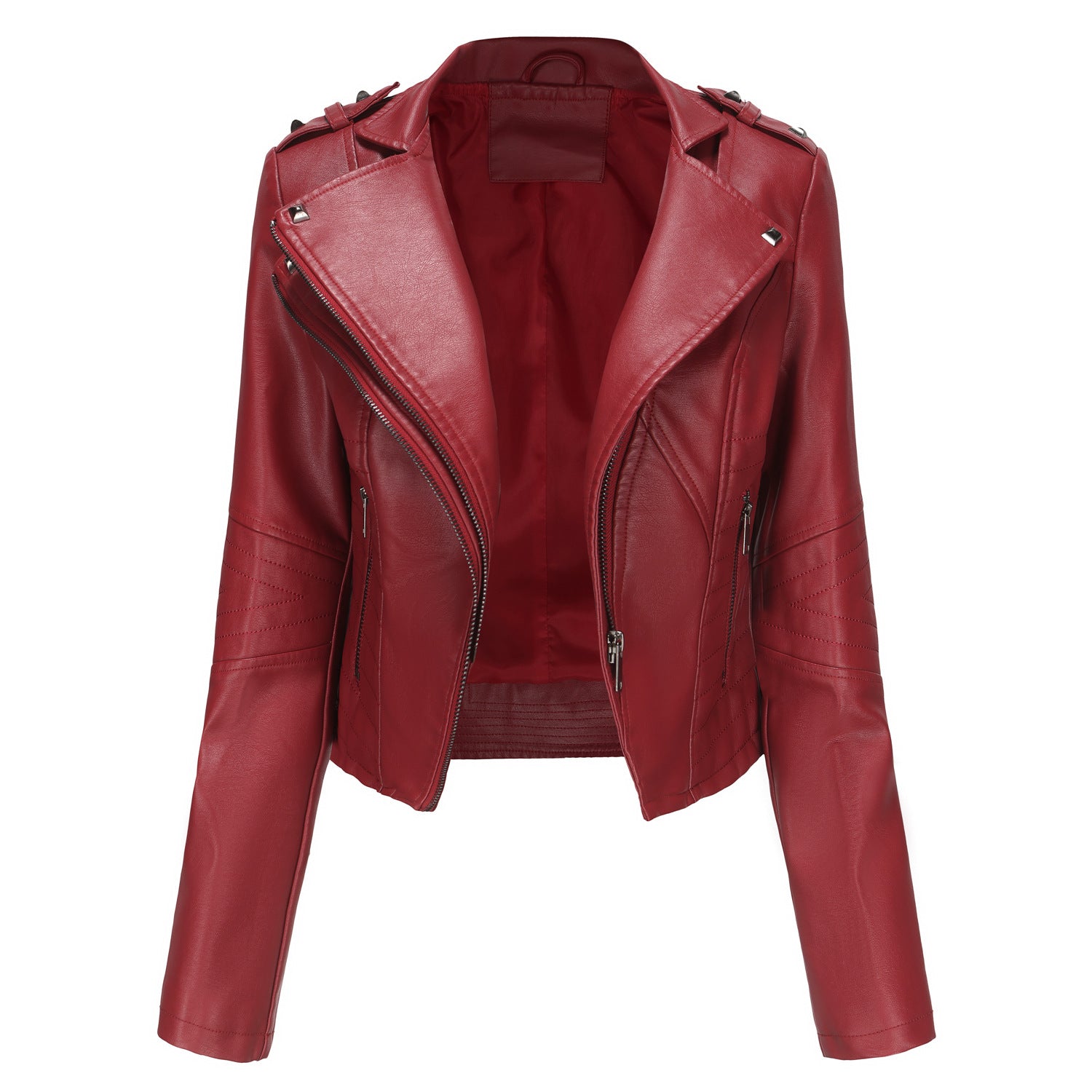 Slim Fit Long Sleeved Spring Autumn Leather Jacket Women Rivet Popular Short Jacket Zipper Leather Jacket NISHE