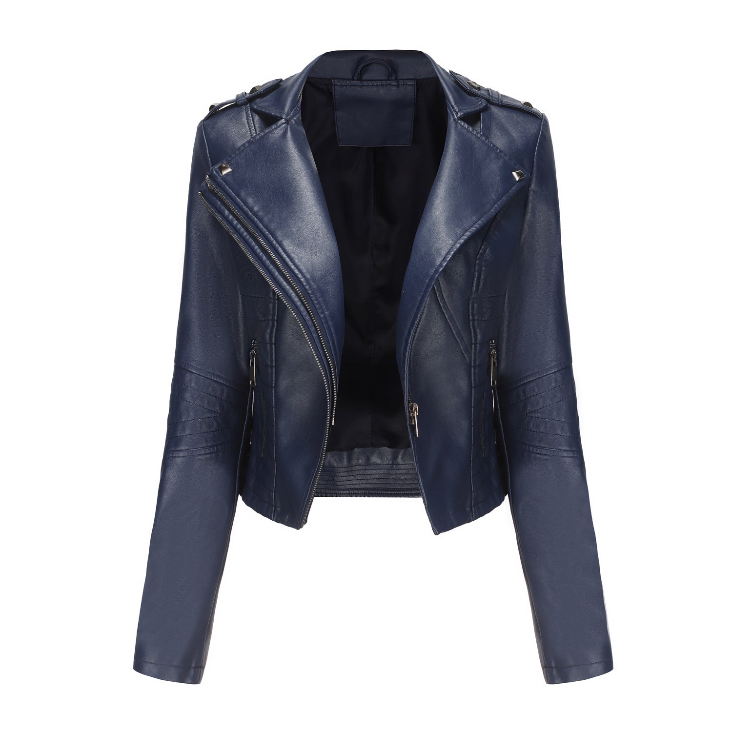 Slim Fit Long Sleeved Spring Autumn Leather Jacket Women Rivet Popular Short Jacket Zipper Leather Jacket NISHE