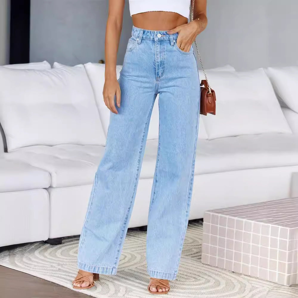 Pantaloni in Denim a Gamba Larga Jeans Lavati CallMe