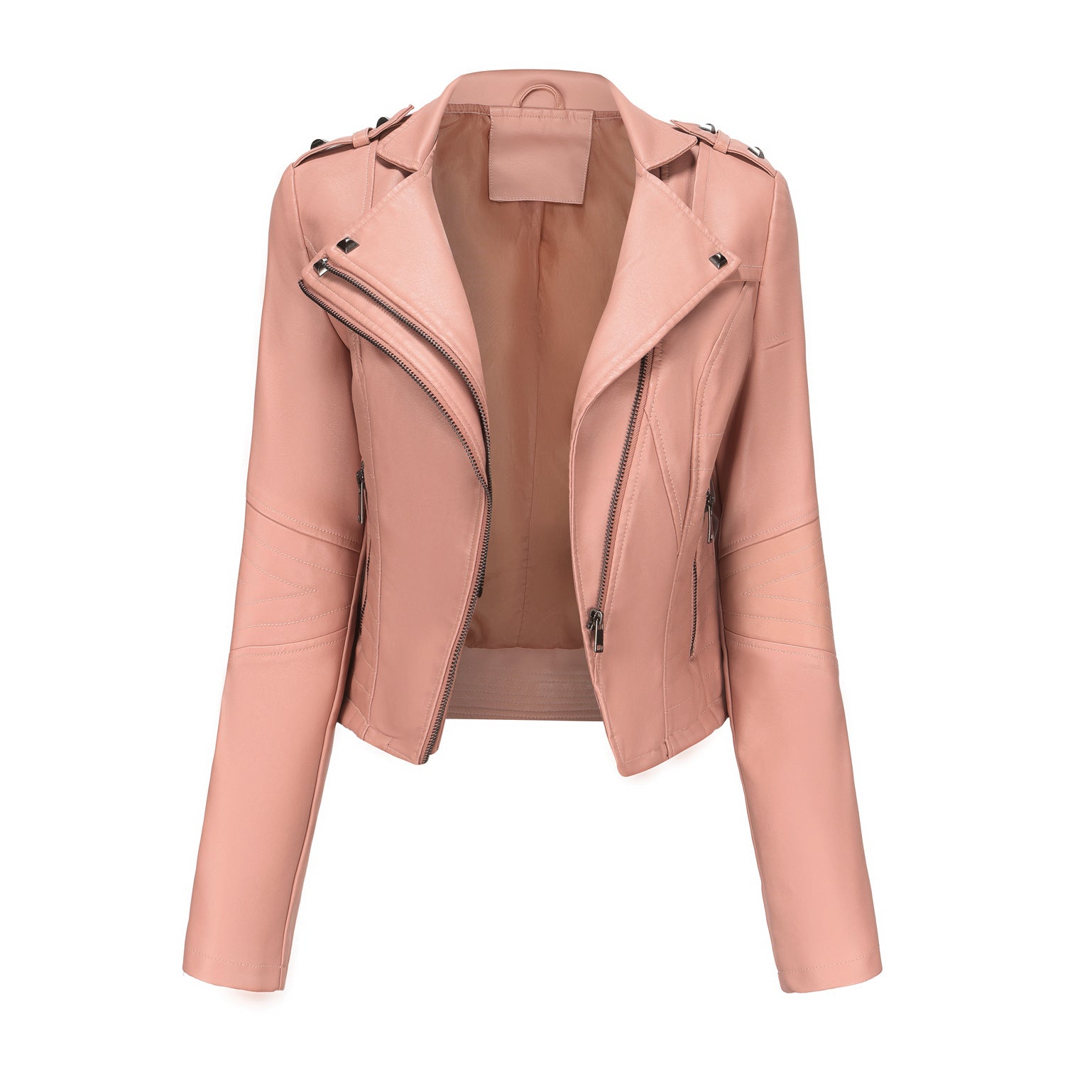 Slim Fit Long Sleeved Spring Autumn Leather Jacket Women Rivet Popular Short Jacket Zipper Leather Jacket NISHE