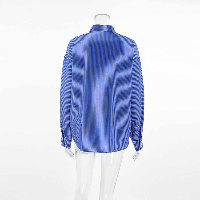 Cardigan largo a righe blu bianco casual autunnale FOREVEREIGHTEEN