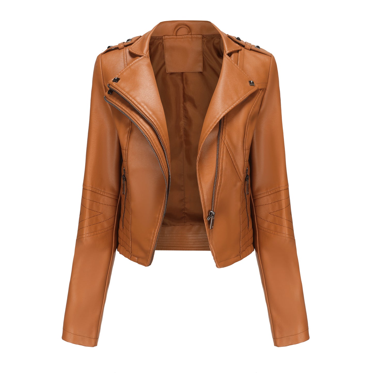 Slim Fit Long Sleeved Spring Autumn Leather Jacket Women Rivet Popular Short Jacket Zipper Leather Jacket NISHE