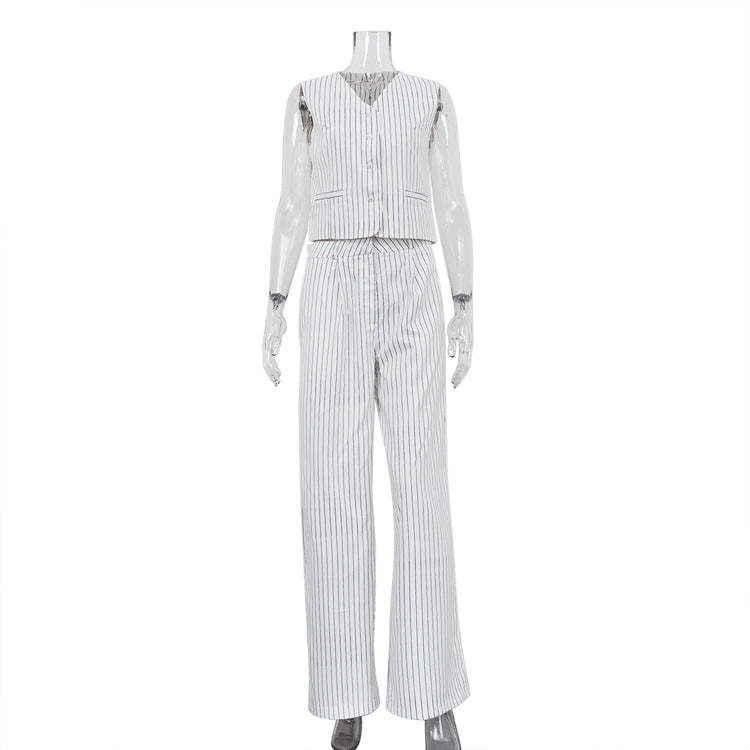 Striped Vest Trousers Summer Women Casual Wear Office Two Piece Set Kigali