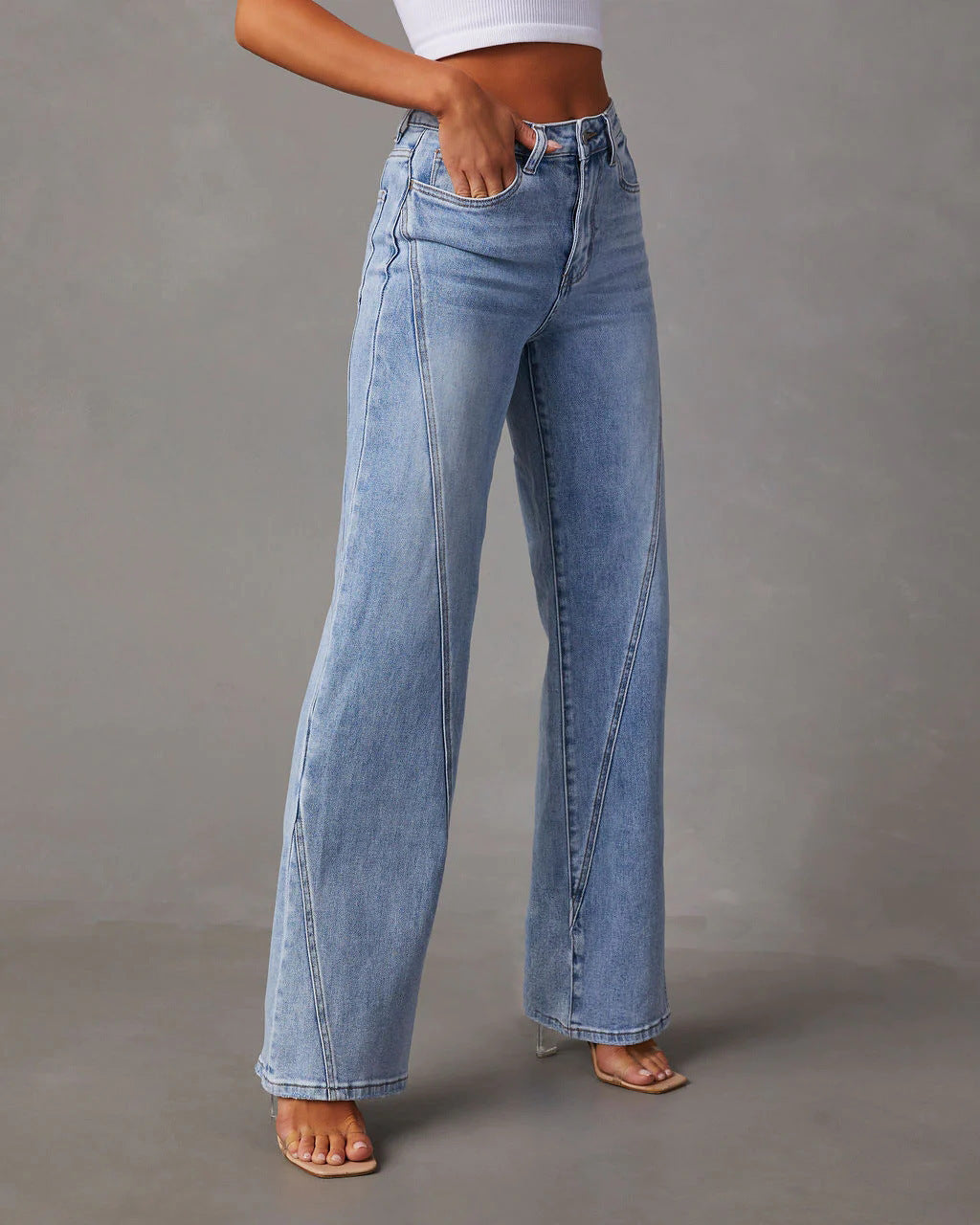 Loose Stitching Wide Leg Women Jeans Women YooYoung