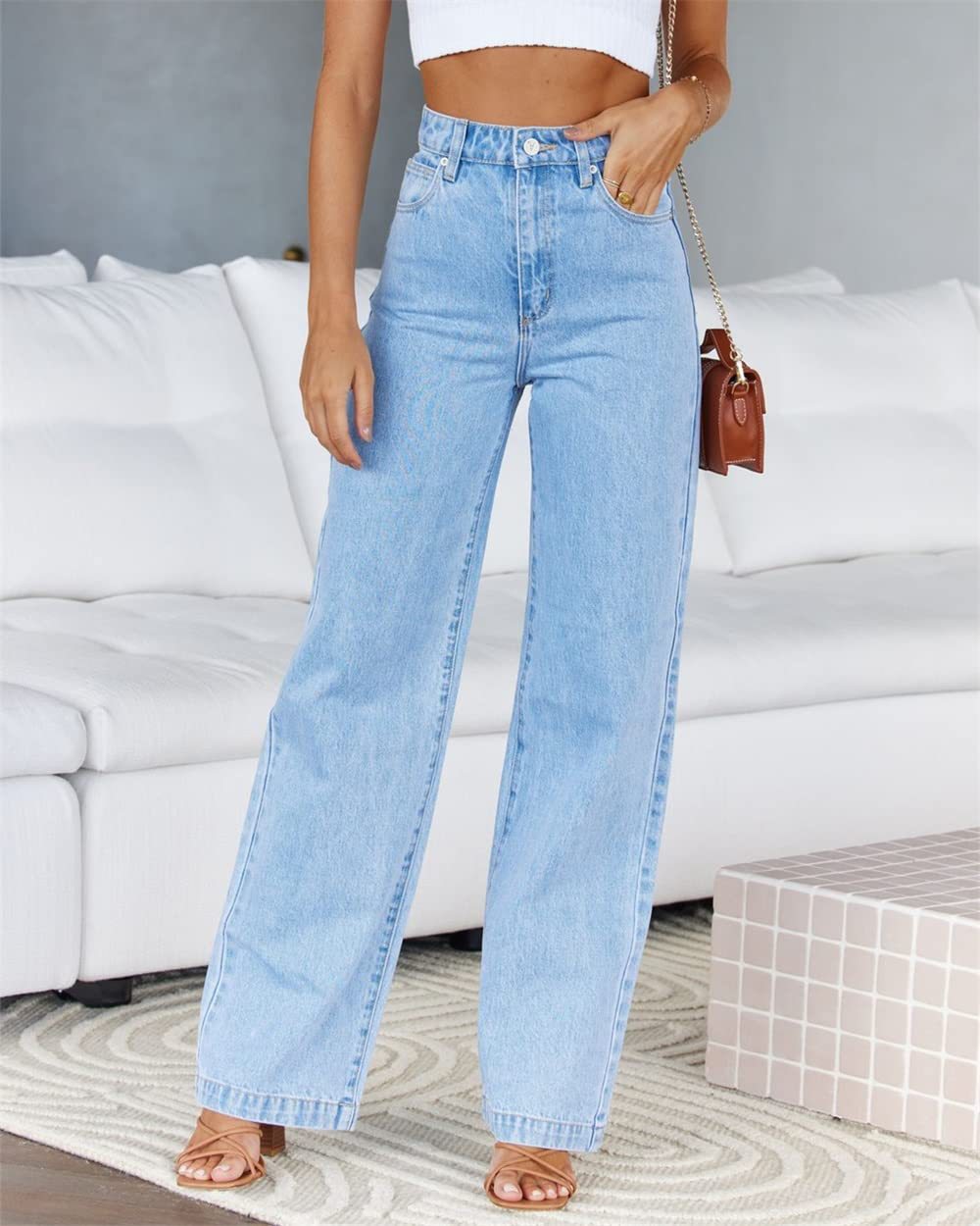 Pantaloni in Denim a Gamba Larga Jeans Lavati CallMe