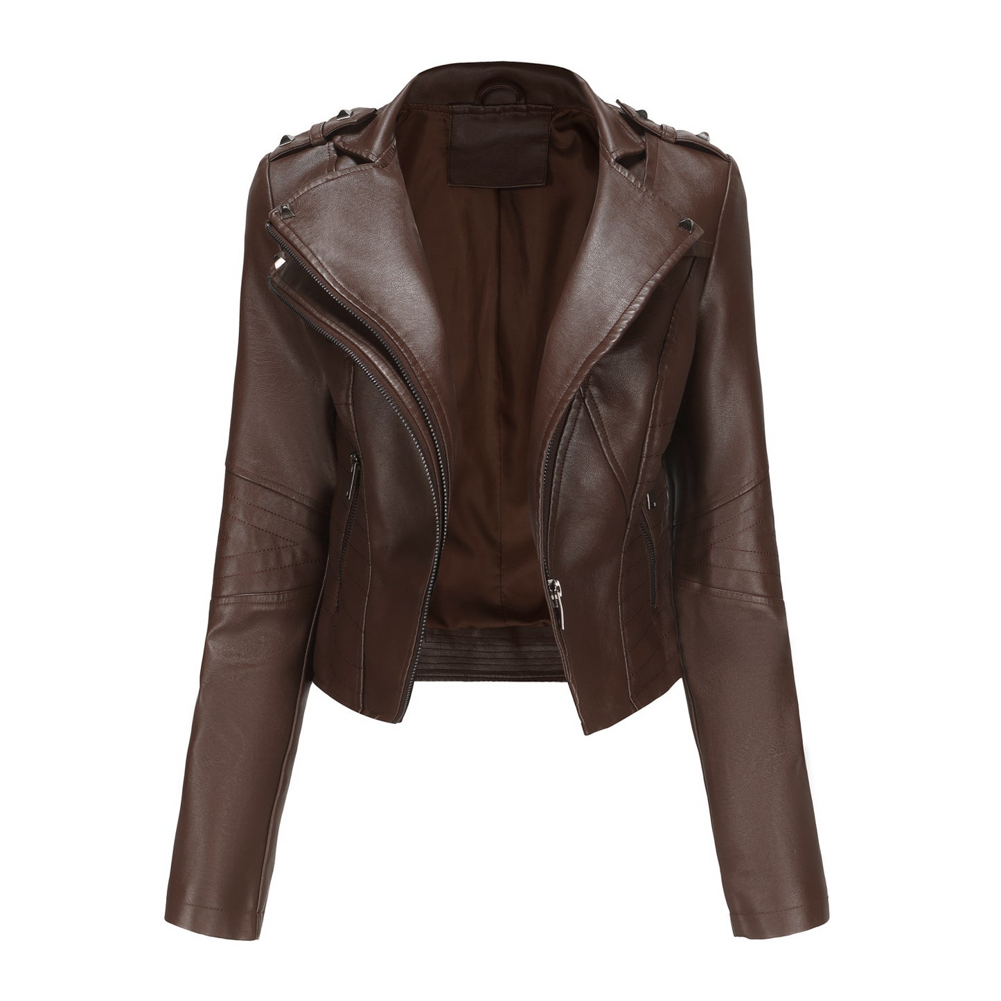 Slim Fit Long Sleeved Spring Autumn Leather Jacket Women Rivet Popular Short Jacket Zipper Leather Jacket NISHE