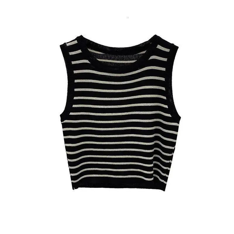 Striped Knitted Cropped Tank Tops eprolo