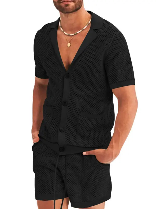 Short-sleeved shorts Knit lapel cardigan Short-sleeved men's suit kakaclo