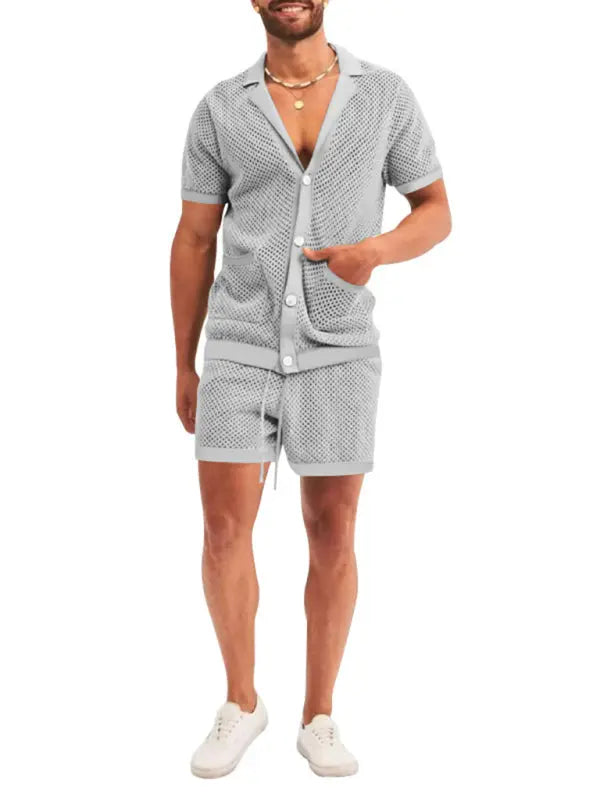 Short-sleeved shorts Knit lapel cardigan Short-sleeved men's suit kakaclo
