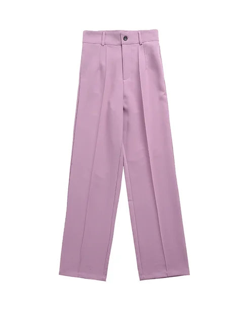 TRAF Women Chic Fashion Office Wear pantaloni dritti Vintage a vita alta con cerniera Fly pantaloni femminili Mujer eprolo