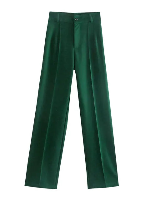 TRAF Women Chic Fashion Office Wear pantaloni dritti Vintage a vita alta con cerniera Fly pantaloni femminili Mujer eprolo