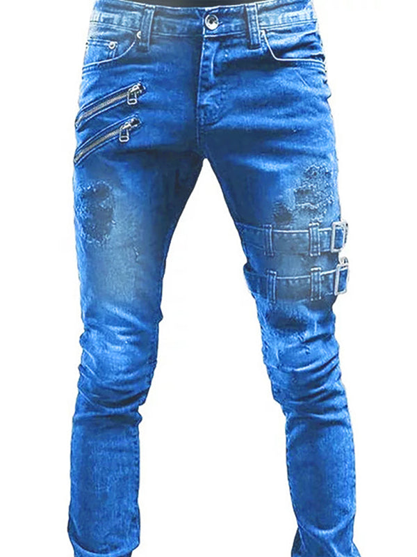 Classic Men's Cotton Blend Solid Denim Jeans with Slant Pockets kakaclo