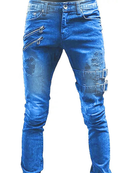 Classic Men's Cotton Blend Solid Denim Jeans with Slant Pockets kakaclo