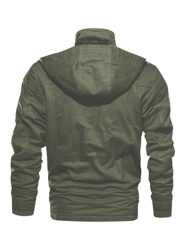 Men's Mid-Length Loose Stand Collar Hooded Cotton Top Youth Men's Jacket kakaclo