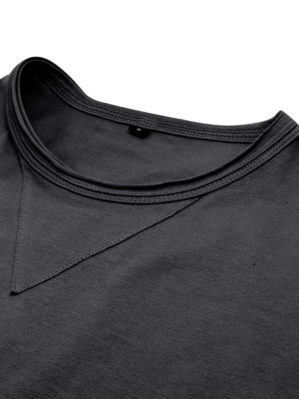 Men's new solid color round neck long sleeve cotton t-shirt kakaclo