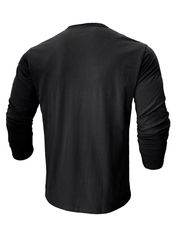 Men's new solid color round neck long sleeve cotton t-shirt kakaclo