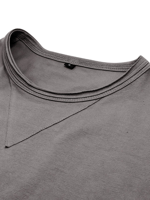 Men's new solid color round neck long sleeve cotton t-shirt kakaclo