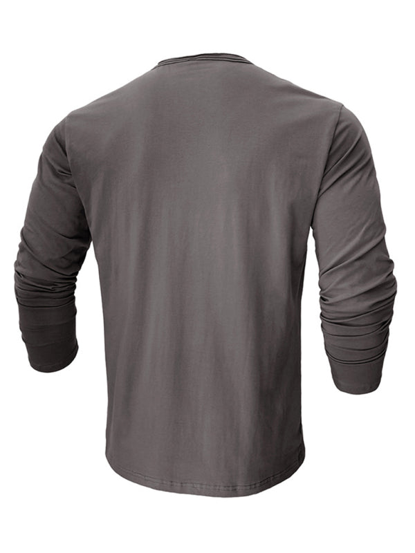 Men's new solid color round neck long sleeve cotton t-shirt kakaclo