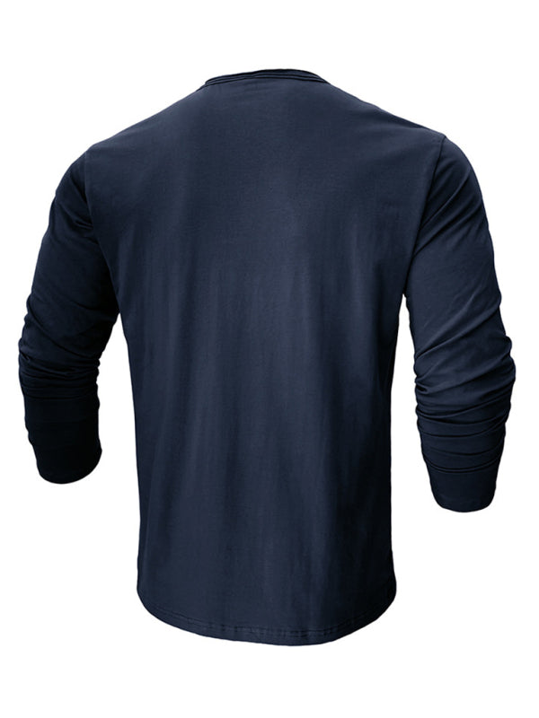 Men's new solid color round neck long sleeve cotton t-shirt kakaclo