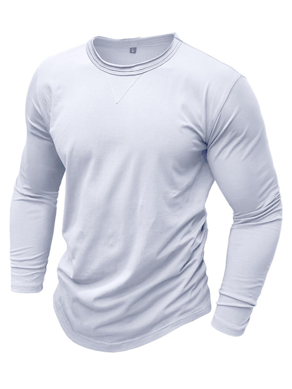 Men's new solid color round neck long sleeve cotton t-shirt kakaclo