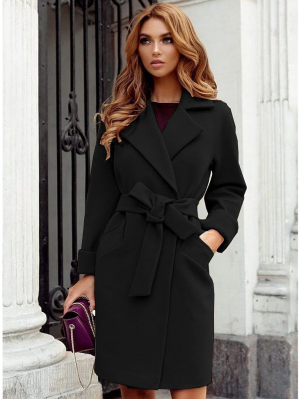 Women'S Slim-Fitting Belt Lapel Tweed Coat kakaclo