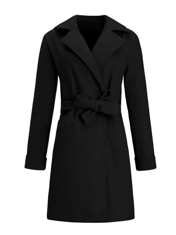 Women'S Slim-Fitting Belt Lapel Tweed Coat kakaclo