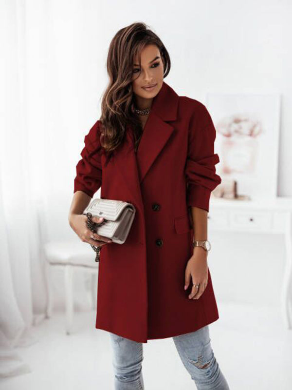 Long sleeve suit collar double breasted woolen coat new style temperament kakaclo