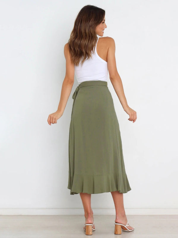 One Piece Tie Long Skirt Irregular Cover Hip Solid Color Skirt kakaclo