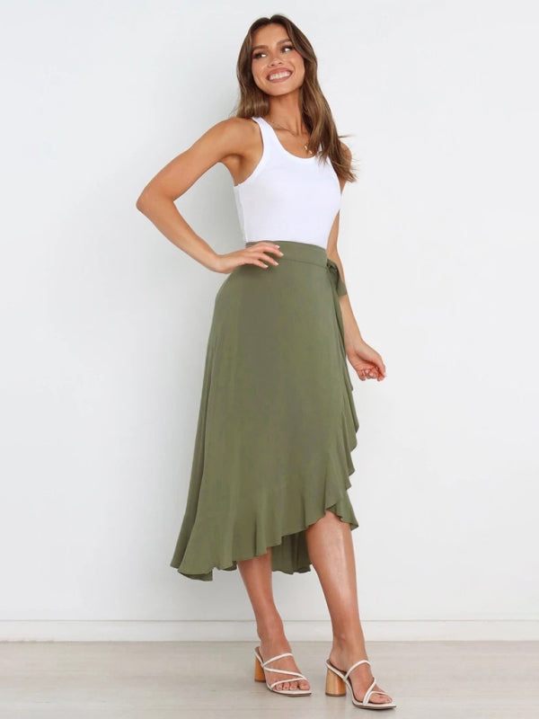 One Piece Tie Long Skirt Irregular Cover Hip Solid Color Skirt kakaclo